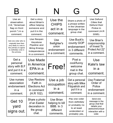 Team Fitz Bingo Card