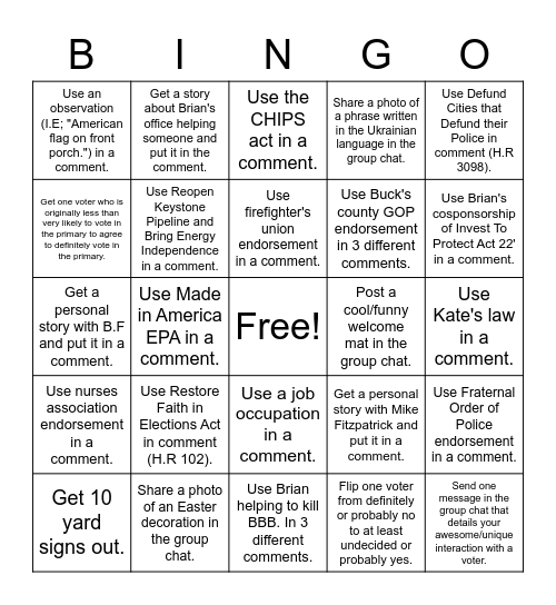 Team Fitz Bingo Card