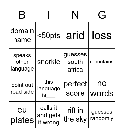 Untitled Bingo Card