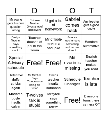 Grade 9 Bingo Card