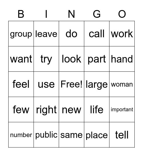 Common verbs,noun, adjectives Bingo Card