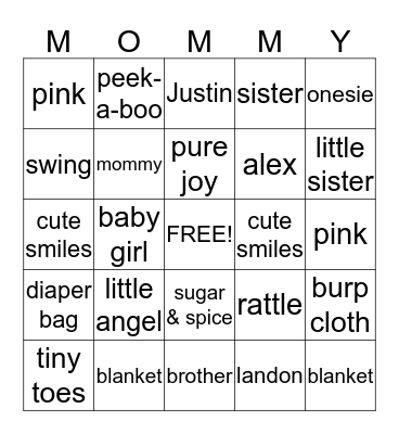 Baby Shower Bingo Card