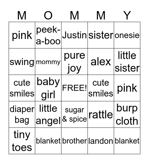 Baby Shower Bingo Card