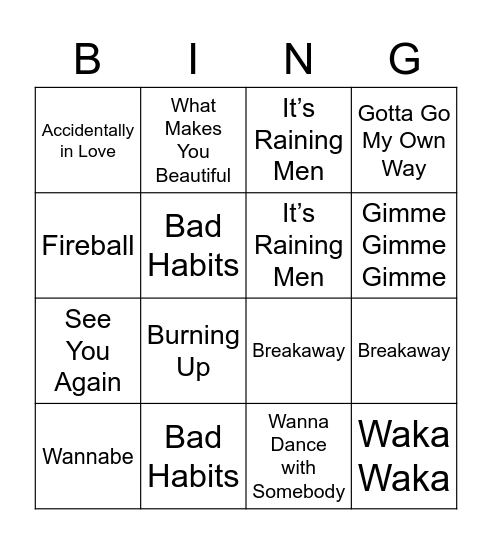 Maddi's Hens Musical Bingo - People's Choice! Bingo Card