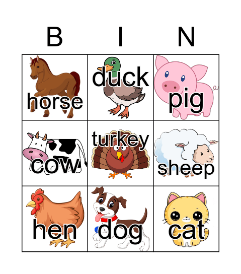 Farm Animals Bingo Card