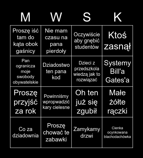 MWSK Bingo Card