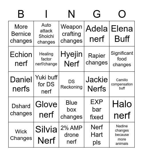 ERBS Patchnotes 0.56.0 Bingo Card