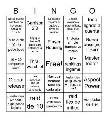 Dragonflight Bingo Card