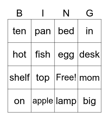 Phonics A E I O Bingo Card