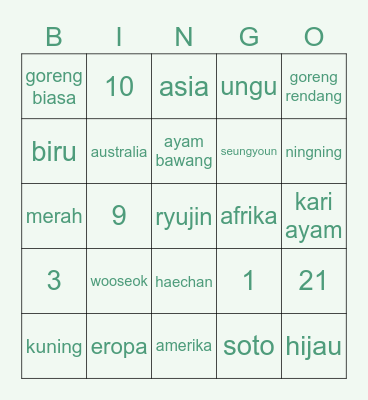 sooyogun's bingo Card