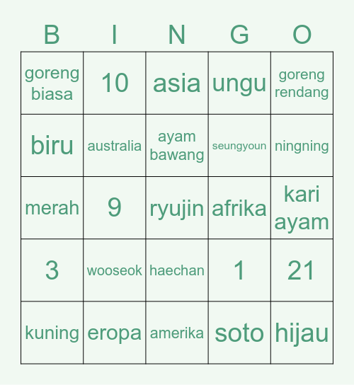 sooyogun's bingo Card