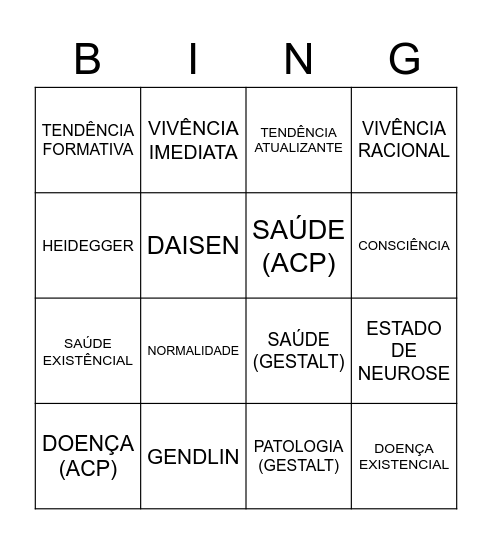 BINGO FENOMENOLÓGICO Bingo Card