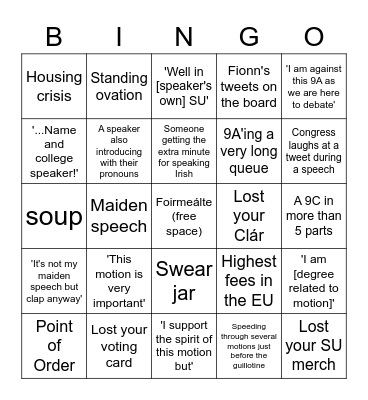 USI Congress Bingo 2022 Bingo Card