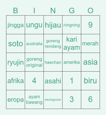 sooyogun's bingo Card