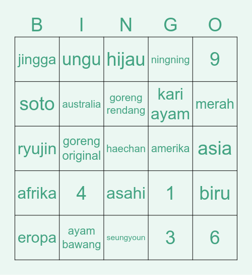 sooyogun's bingo Card