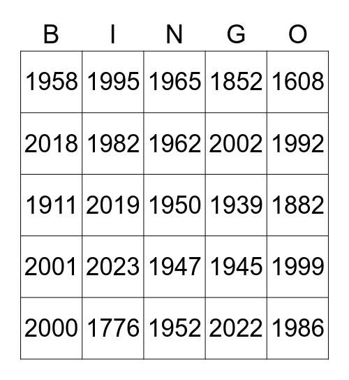 YEARS Bingo Card