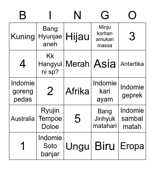 Punya Iyeeeel. Bingo Card