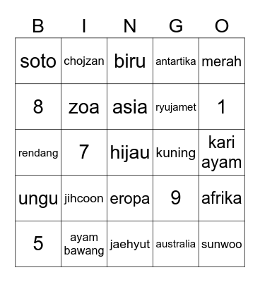 ngok. Bingo Card