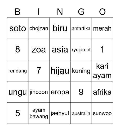 ngok. Bingo Card