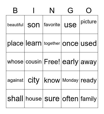 Untitled Bingo Card