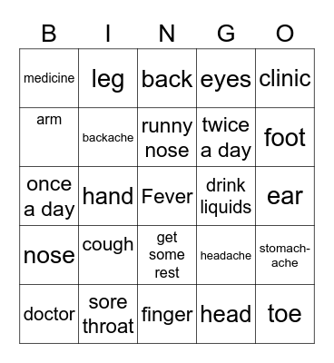 Health Unit Bingo Card