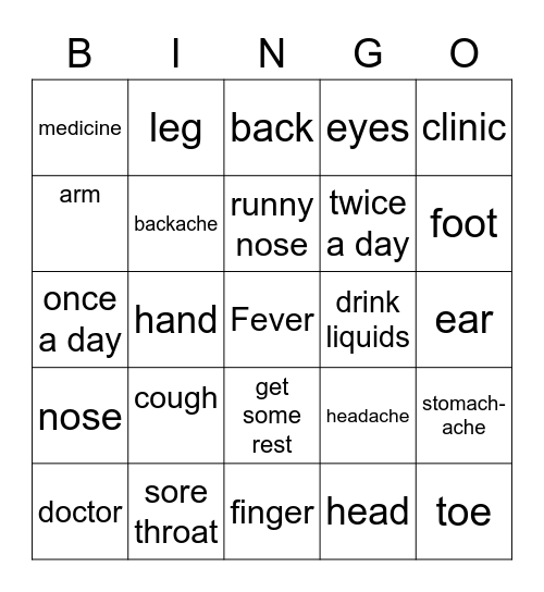 Health Unit Bingo Card