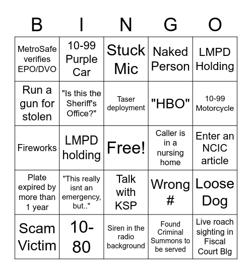 Dispatcher Bingo Card
