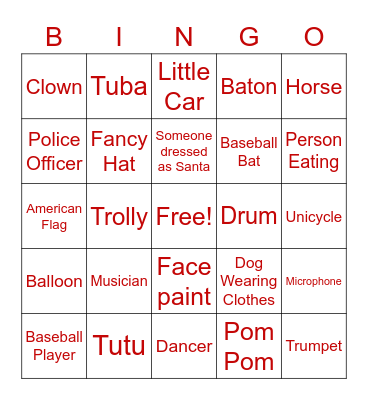 Opening Day Parade Bingo! Bingo Card