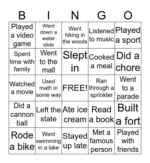 The Summer of 2015 Bingo Card