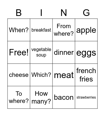 Spanish 2 Bingo Card