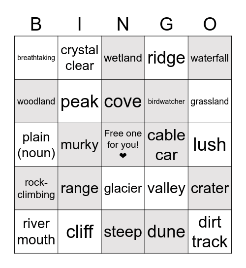 Describing scenery bingo Card