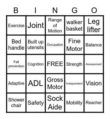 Occupational Therapy Bingo Card