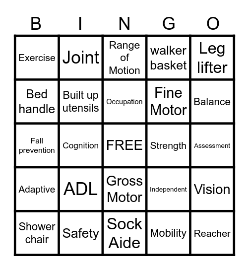 Occupational Therapy Bingo Card