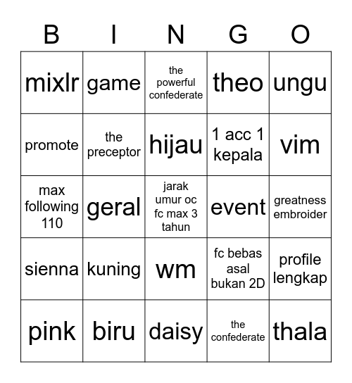 Bingo Ecia Bingo Card