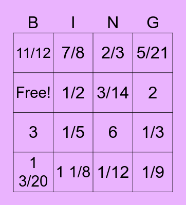 FRACTION REVIEW GR 5 Bingo Card