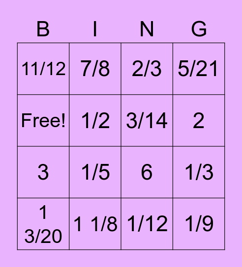 FRACTION REVIEW GR 5 Bingo Card