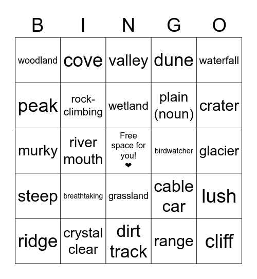Describing scenery bingo Card