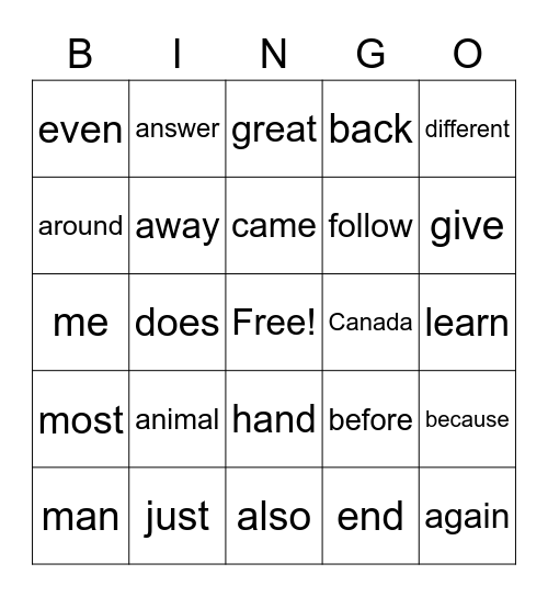 Sight Words 4 Bingo Card
