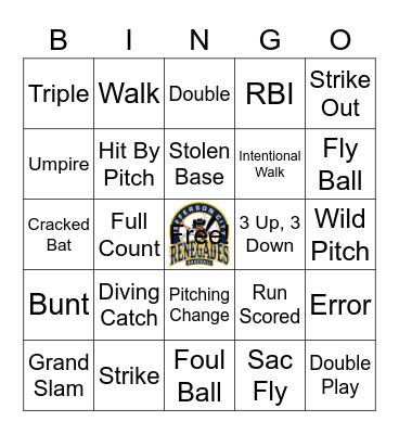 JC Renegades Baseball Bingo Card