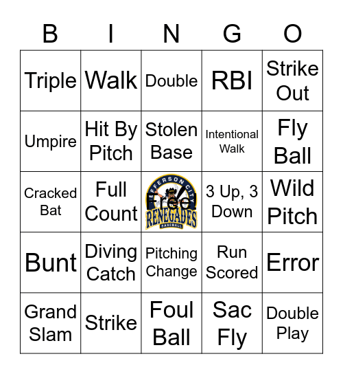 JC Renegades Baseball Bingo Card