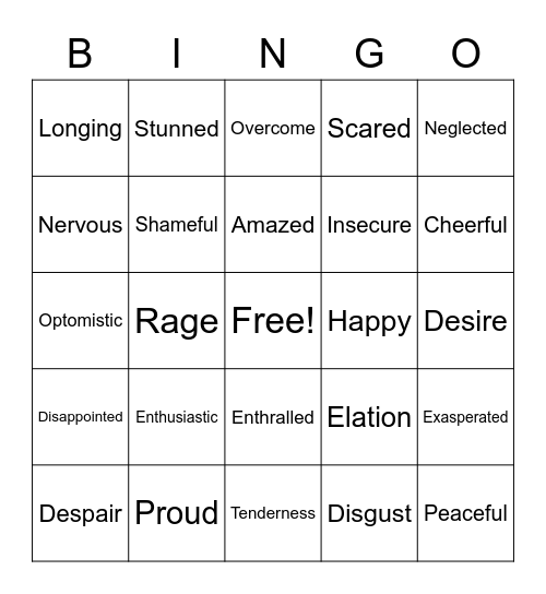 Feelings! Bingo Card