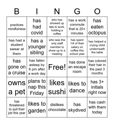Find someone who... Bingo Card