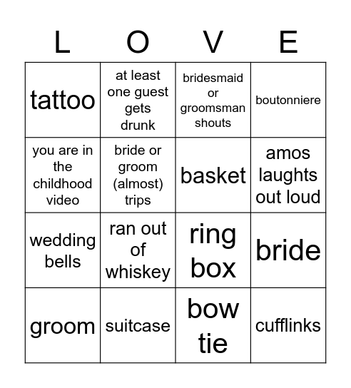 Amos & Rachel's Wedding Bingo Card