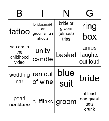 Amos & Rachel's Wedding Bingo Card