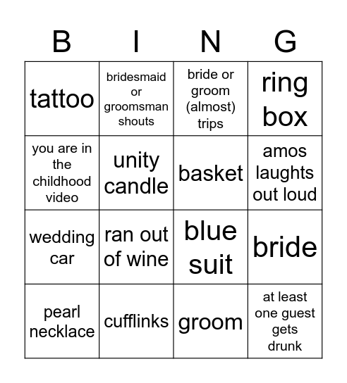 Amos & Rachel's Wedding Bingo Card