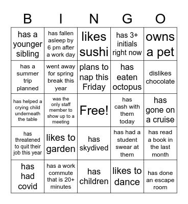 Find someone who... Bingo Card