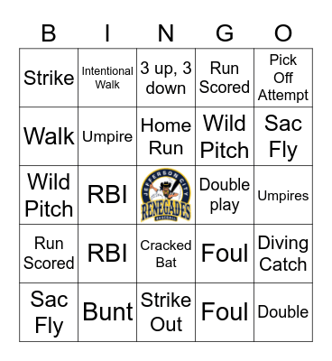 JC Renegades Baseball Bingo Card