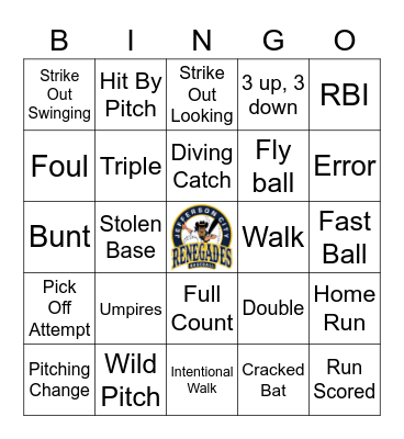 JC Renegades Baseball Bingo Card