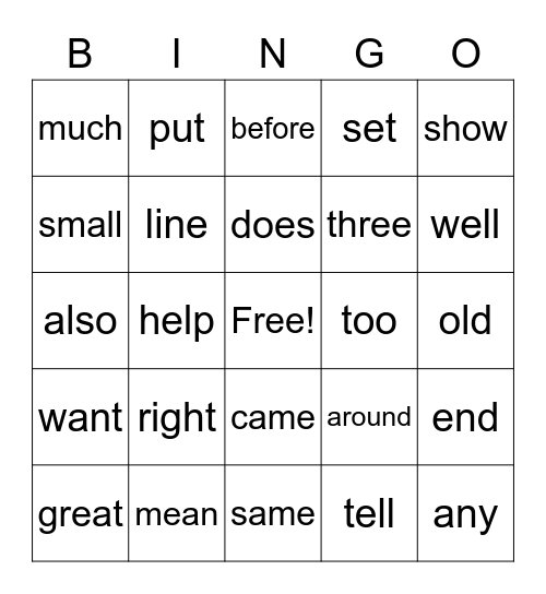 Lists 13 & 14 Bingo Card