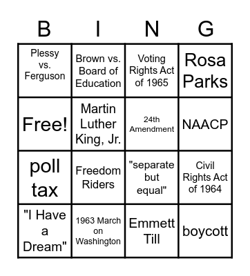 Civil Rights Movement Bingo Card